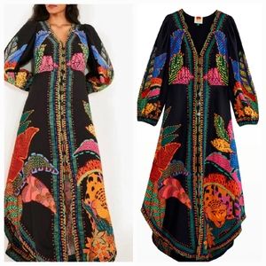 Farm Rio Cool Leopards Button Down Linen Maxidress